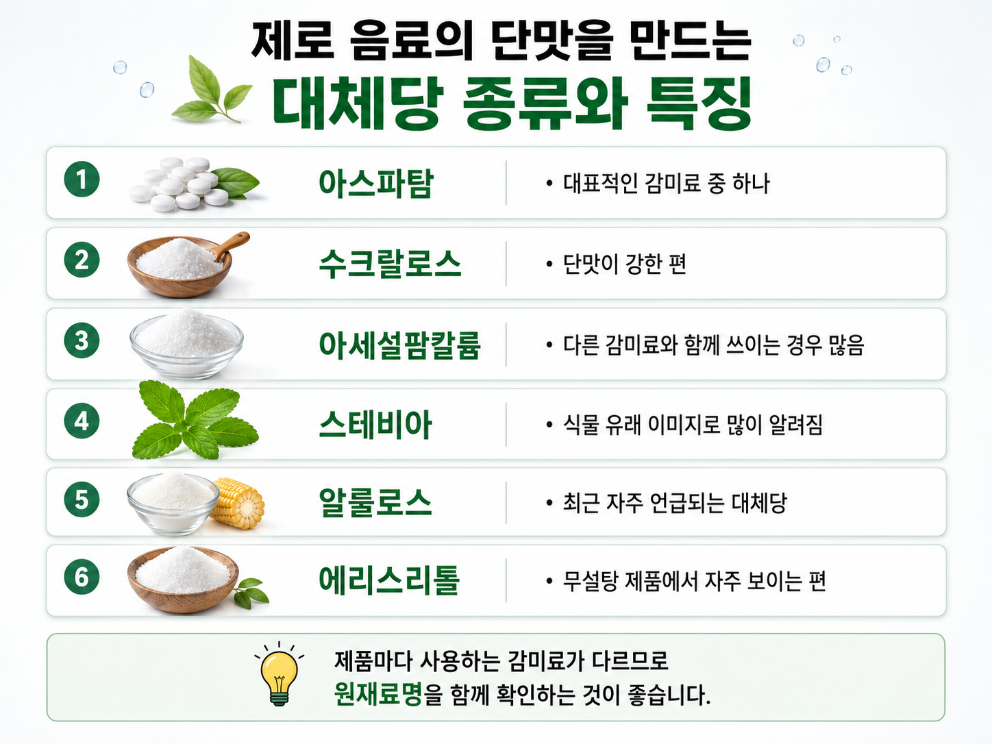 대체당 종류와 특징